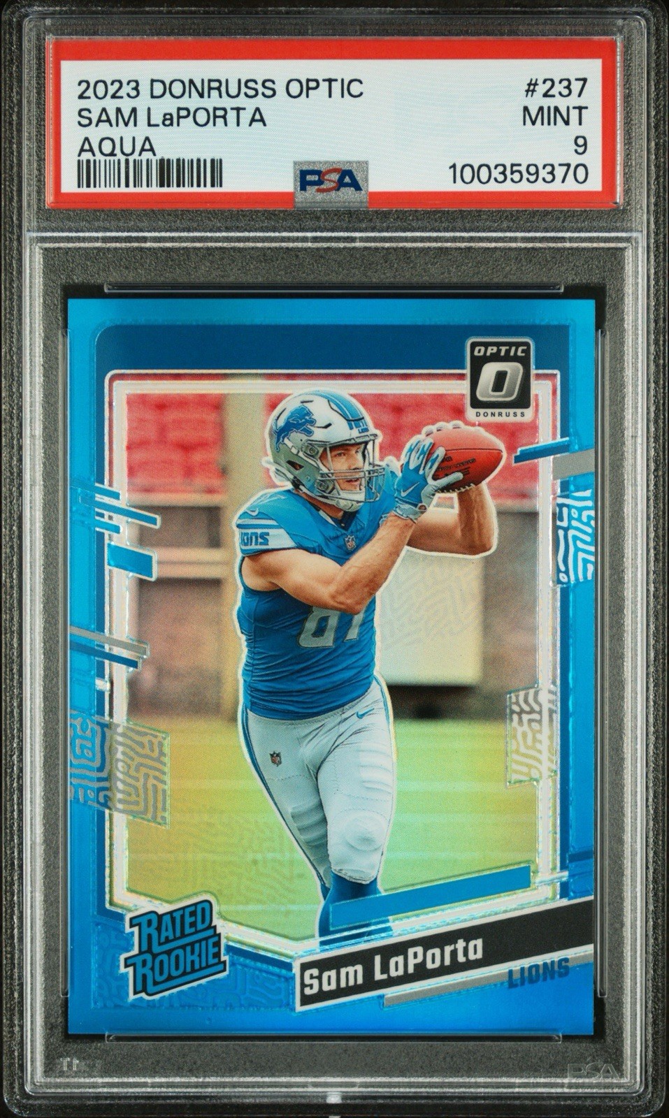 2023 Panini Donruss Optic - Rated Rookie Sam LaPorta #237 Aqua Prizm /299 PSA 9