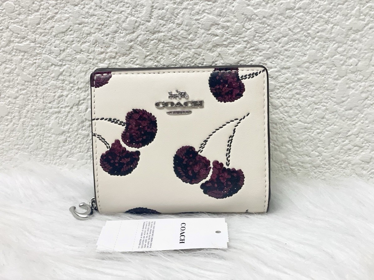 NWT Coach Snap Wallet With Cherry Print CDF19 Chalk Silver | eBay