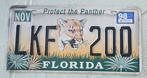 1998 Florida Panther License Plate Wildlife Animal Environmental 2nd Issue
