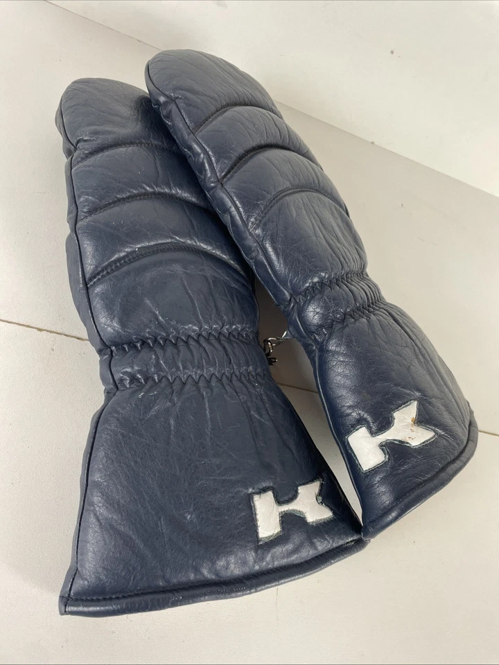 Kawasaki Vintage Leather Snowmobile/Racing Mittens Navy Blue Men’s Large - Image 4 of 4