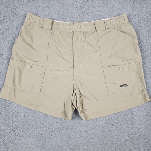 AFTCO Shorts Herren 40 beige hellbraun Angeln Outdoor Cargo Nylon Stretch Taille 5,5"
