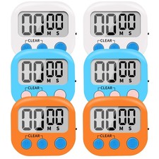 6 Pack Small Digital Kitchen Timer Magnetic Back and ON/Off Multicolored