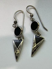 Vinatge Isle of Skye Signed Black Enamel Silver Tone Earrings- FRENCH HOOKS