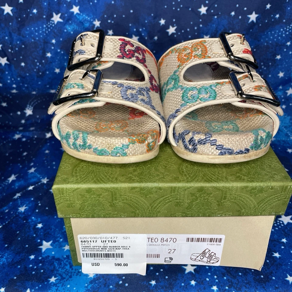 Gucci психоделические GG холст сандалии - детский размер 27 - мульти/белый - предварительно любимый - Изображение 2 из 4