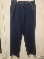 Lands' End Mens Dress Pants Size 34x32 Navy Blue Wool Flat Front Traditional Fit