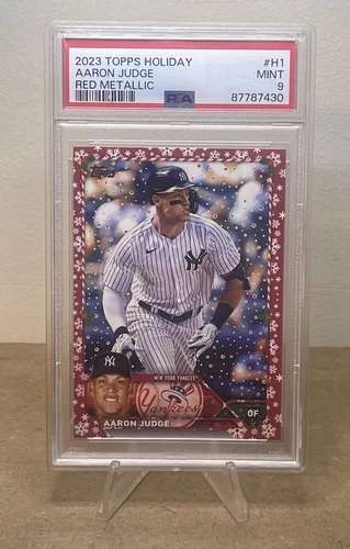 2023 Topps Holiday Aaron Judge Red Metallic /99 New York Yankees #H1 PSA 9