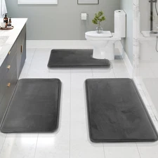 3 Piece Bathroom Rugs Bath Mat Set, Velvet Memory Foam Bath Mats for Bathroom -
