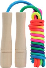 Jump Rope Kids 8.5ft Adjustable Cotton Skipping Rope W/ Wooden Handle Boys