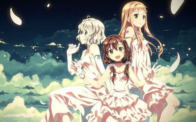 Anime girls white dress clouds sky petals no bra sun Custom Gaming Mat Desk