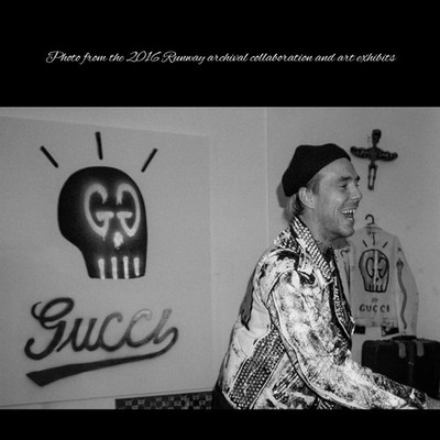 Gucci x GucciGhost Hand-Painted Graffiti Denim Mink Jacket Runway