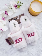 Dearfoams DLuxe Slip-On Plush Cozy Fluffy XO Slipper XL 11/12 Ivory Pink Women