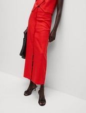 Marks & Spencer Womens Tomato Linen Midi Pencil Skirt - M&S