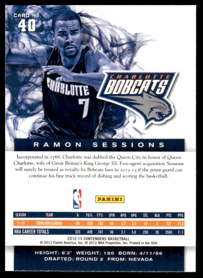 2012-13 Panini Contenders #40 Ramon Sessions - Image 2 of 2