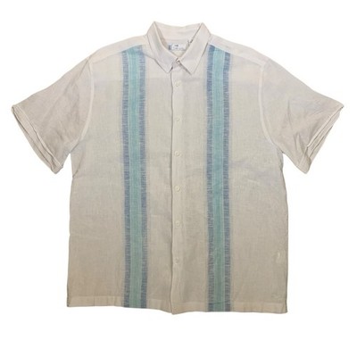 Cafe Luna White Linen Blend Stripe Button Up Shirt Resort Summer XL