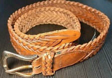 Brighton - Braided Leather 1.25" Solid Brass Buckle Belt - Sz M 30-32" VINTAGE