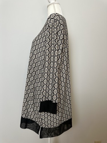 Anne Klein Women Tunic Blouse Size 2X Beige Black Floral Scoop Neck 3/4 Sleeves - Picture 6 of 12