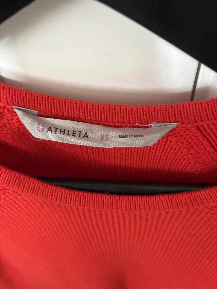 Suéter XS ATHLETA #242913 Universitario Cuello Redondo Tejido Cremallera Lateral Naranja Rojo Foto 2 de 4