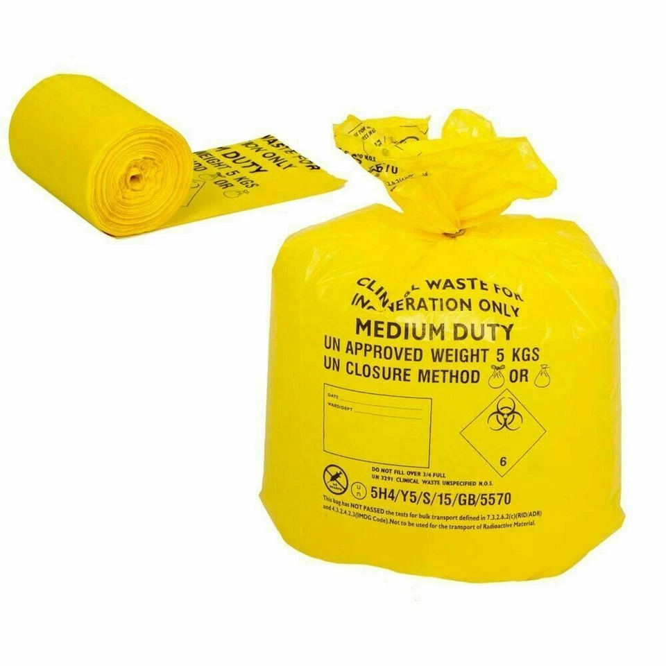 BUNZL 50 x Yellow Clinical Waste Bags - Medium Duty 30L 5KG 22" x 25" - CX50/CWMD3