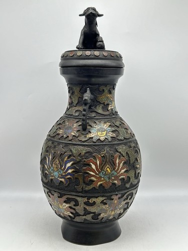 Antico vaso giapponese Champlevé, bruciatore profumo incenso con coperchio, raro! - Foto 4 di 10