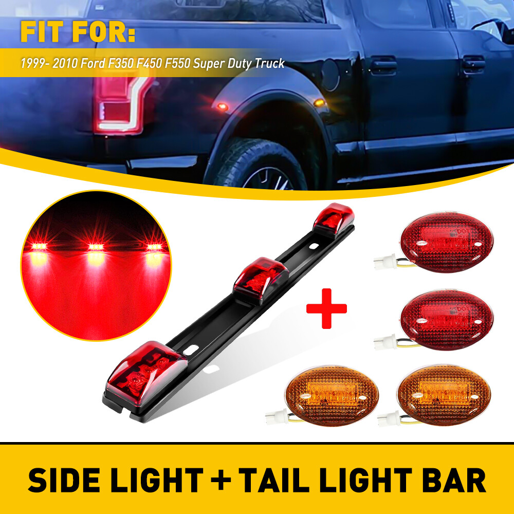 Red&Amber 36434 For Ford LED F350 Dually Bed Side Fender Lights + ID Tail Light