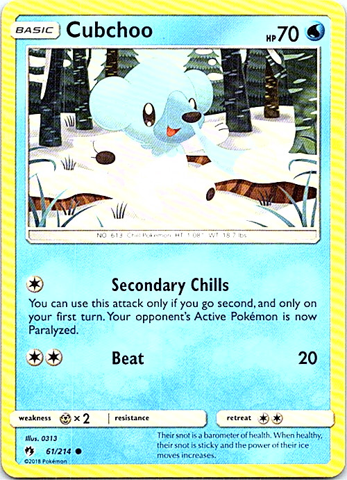 Cubchoo 61/214 Pokemon Lost Thunder Regular Light Play