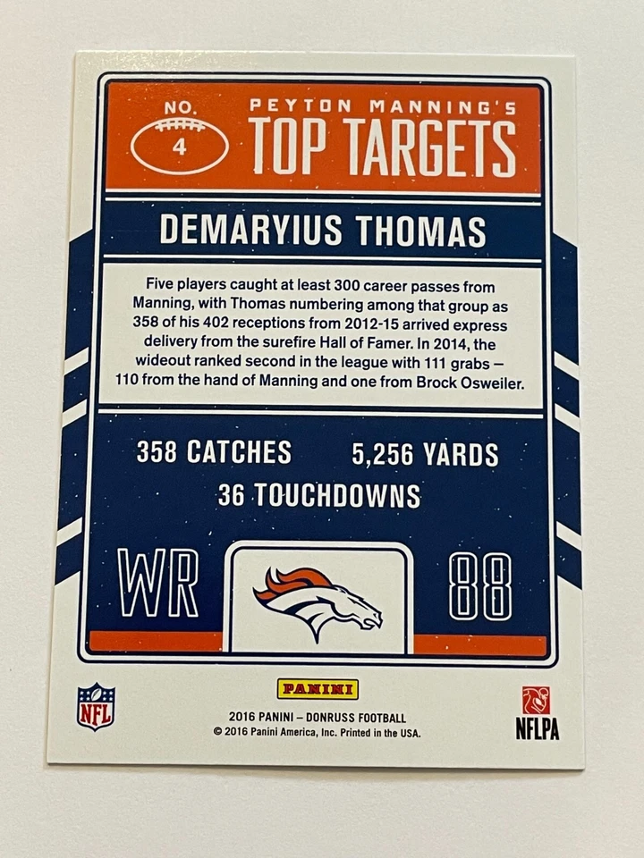 2016 Panini Donruss Football Top Targets #4 - Demaryius Thomas - Denver Broncos - Image 2 of 2