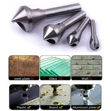 4pcs Chamfer Countersink Deburring Drill Bit Set Crosshole Cutting Metal Tool