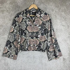 Next Blouse Womens UK 14 Pink Beige Floral Long Sleeve Button Front- 7614