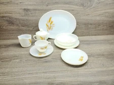 Vtg Fire King Golden Wheat Dishware Set Platter Plates Creamer Sugar Bowl 