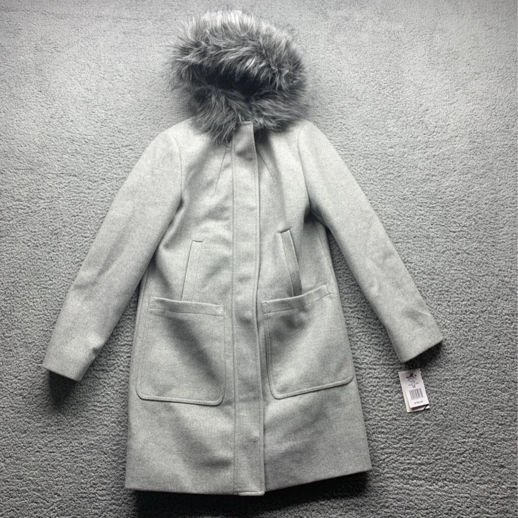 Grey wool coat with fur hood cheap