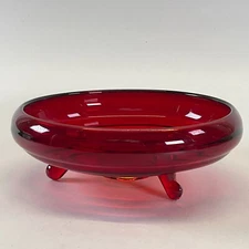 Viking Ruby Red Amberina Three-Toed Bowl - UV Reactive - Vintage
