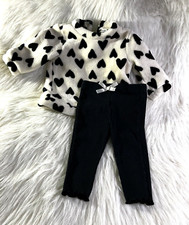 Nicole Miller 6/9m Girls 2pc Out Fit Black Legging  Heart Print Fleece Top