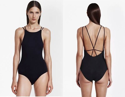 FRENCH CONNECTION Womens String Back One Piece Swimsuit Black Large NWT