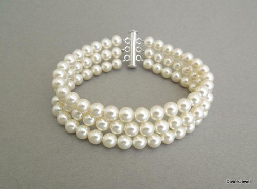 3 filas de pulseras de cuentas de concha blanca de 6 mm - Imagen 3 de 5