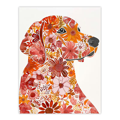 Blumenmuster roter Labrador Hundeliebhaber Portrait Wandbild Poster Druck
