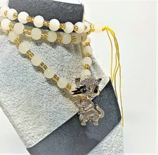 RAWSON ORIGINAL NECKLACE JADE BEADS WITH GOLD SPACERS GOLD KITTY CAT PIN
