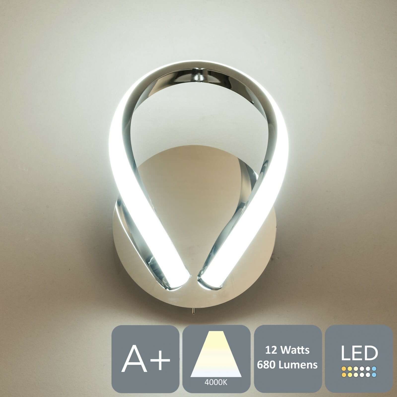 HARPER LIVING HALO 1 LED Wall Light and Sconce, Toggle Switch, Natural White 12W