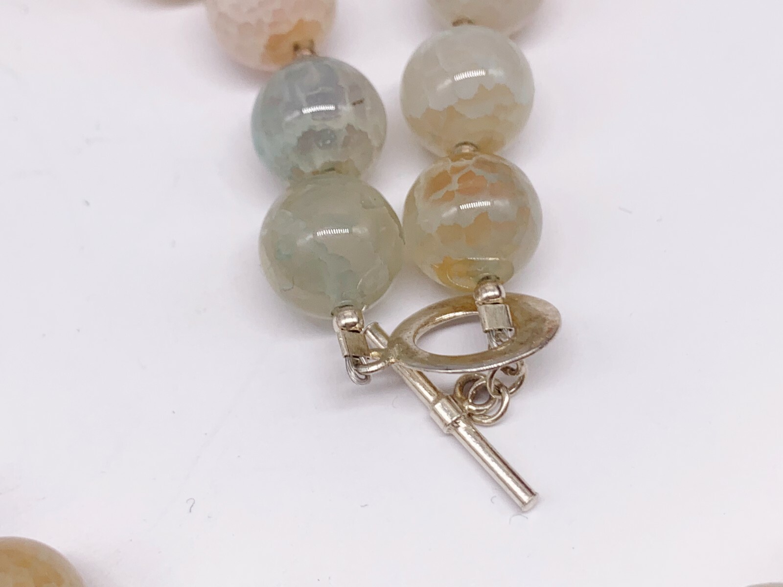 VINTAGE SOLID SILVER HEAVY BEADED AGATE PRETTY LA… - image 6