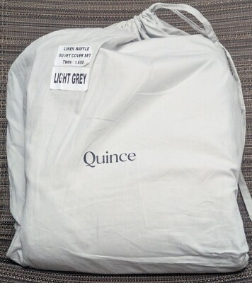 Quince 100% Organic Luxe Waffle Duvet Cover 2PC Set Light Grey Size Twin -NEW-
