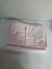 Handmade Baby Girl Pink White Stripe Rose Bud Heart Flowers Trim Blanket 40"