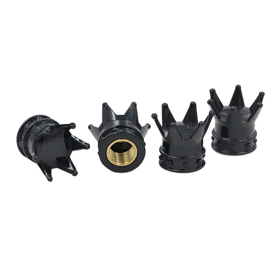 4pcs Black Crown Car Tire Air Valve Stem Screw Caps Cover Wheel Rims Accessories — 第 4/4 张图片