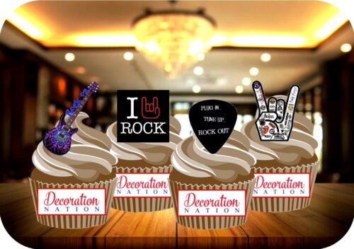 Guitare d'anniversaire I Love Rock Music Mix 12 garnitures comestibles STANDUP décoration  - Photo 1/2