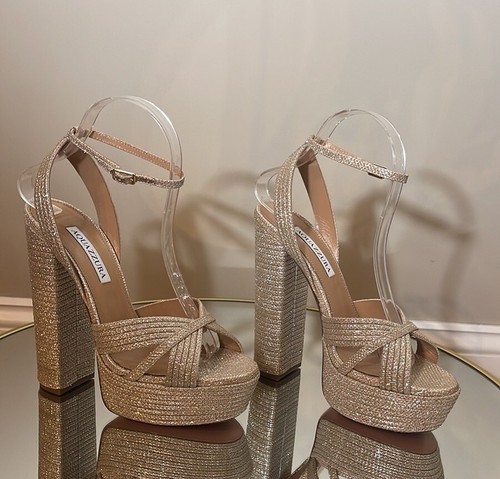 Aquazzura Sundance 140 Glitter Platform Heeled Sandals Size 38 - Picture 15 of 19