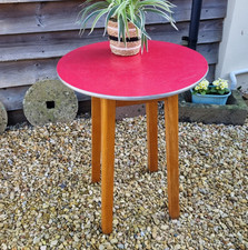Vintage 1960s? Mid-Century Formica Kitchen Table Retro Red Top Bistro, Bar Table