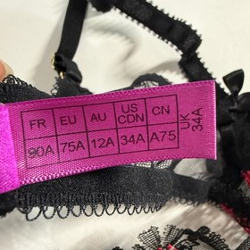 L'Agent by Agent Provocateur Black Lace Bra Floral Sheer Underwire 34A Vintage