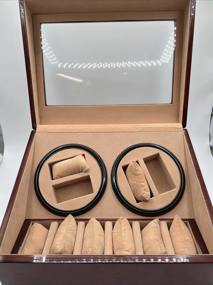 Caja de almacenamiento para exhibición de joyas de reloj 4+6 almohadas de cuero gamuza e interior giratorio Foto 2 de 4