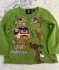 Michael Simon Cardigan Vintage Small Women’s Fall Green Embroidered Beaded 