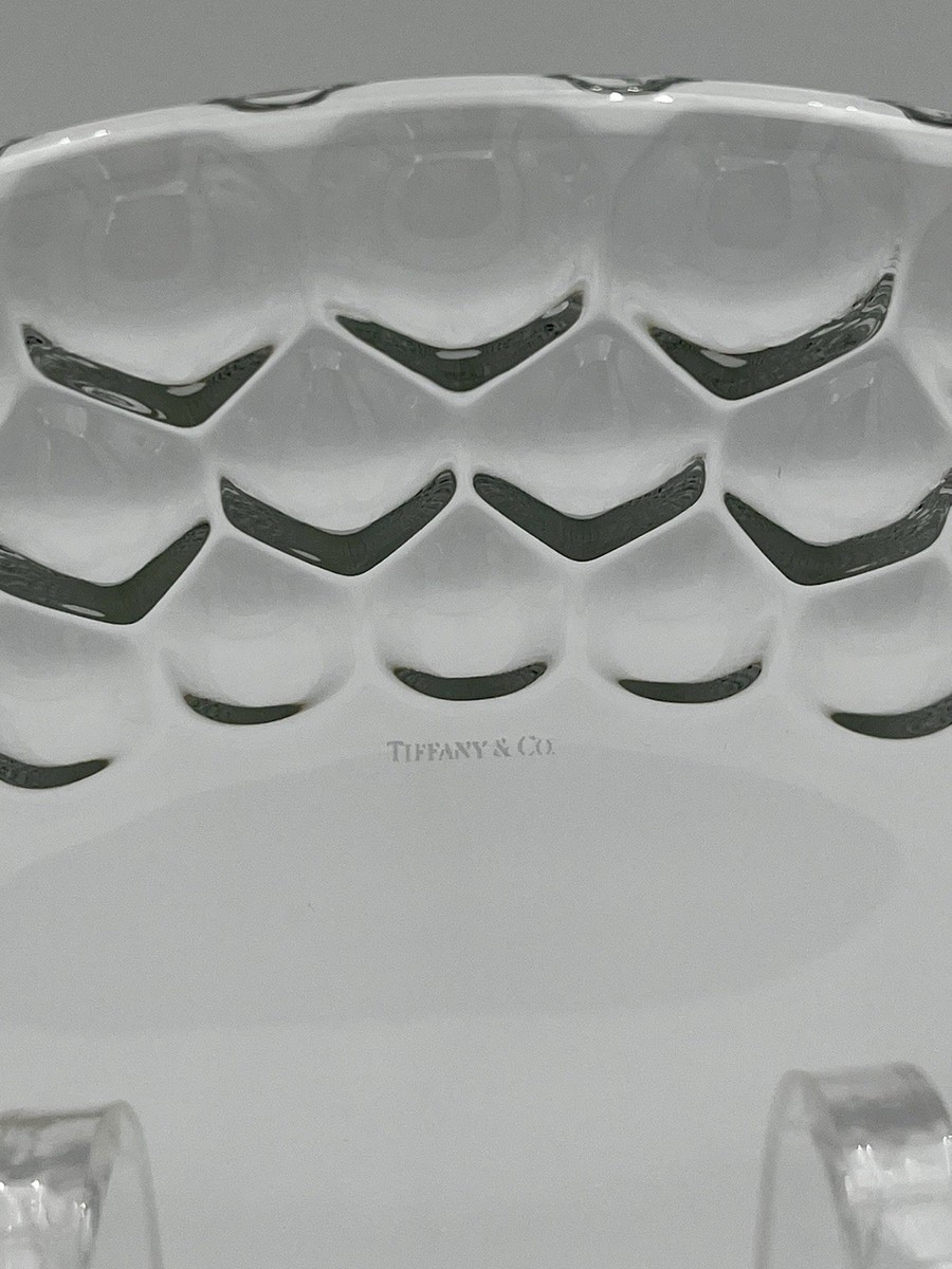 Tiffany & Co Crystal Honeycomb Serving Platter 12.5” Signed Cake