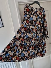 New Plus Size 22 Dress Smock Black 2XL Floral Long Sleeve