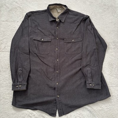 Vintage Y2K L.L. Bean Herringbone Shirt Mens L Tall Heavy Cotton Charcoal
